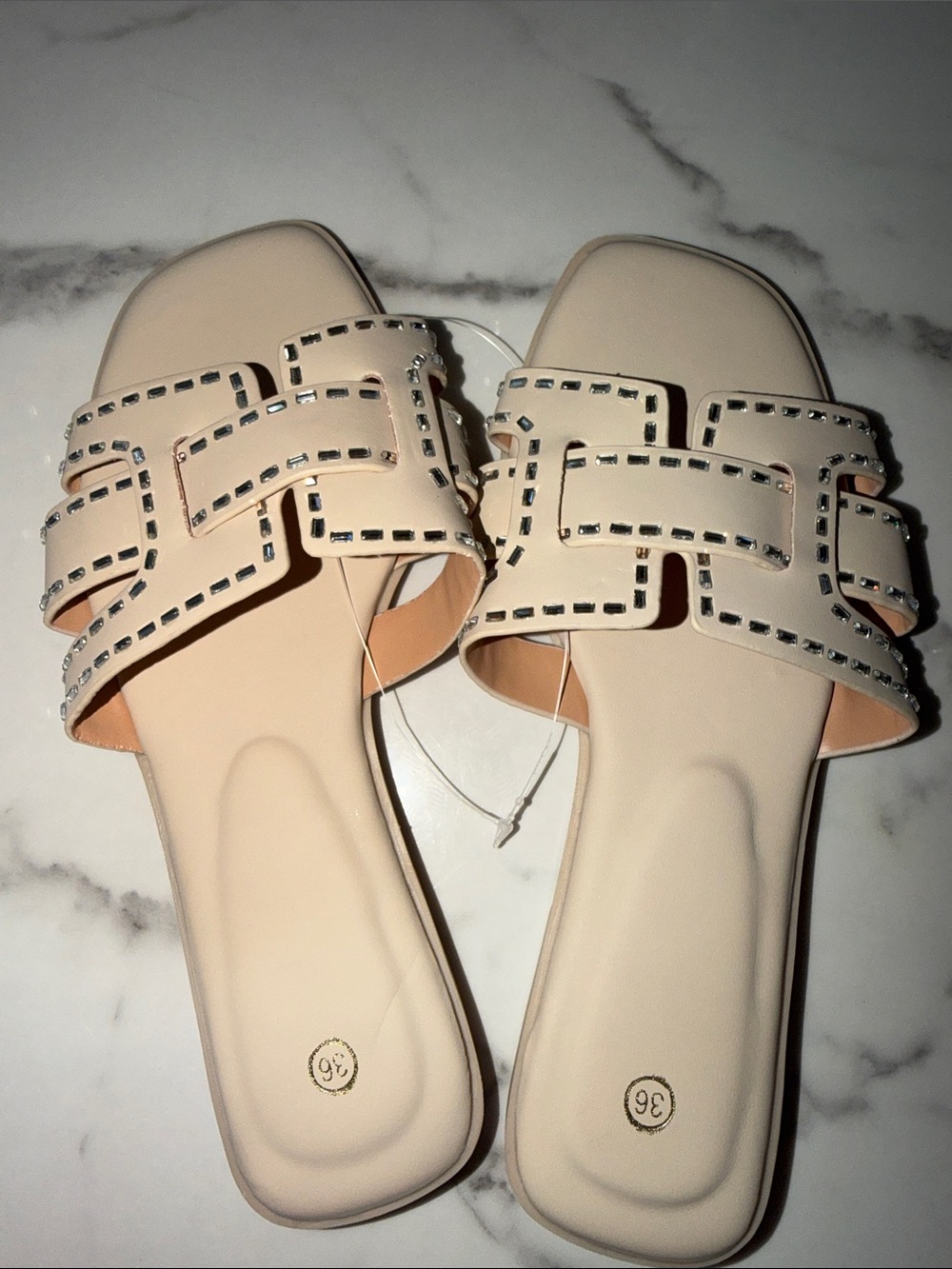 Women’s Cream Slide Sandals with Decorative Stitching